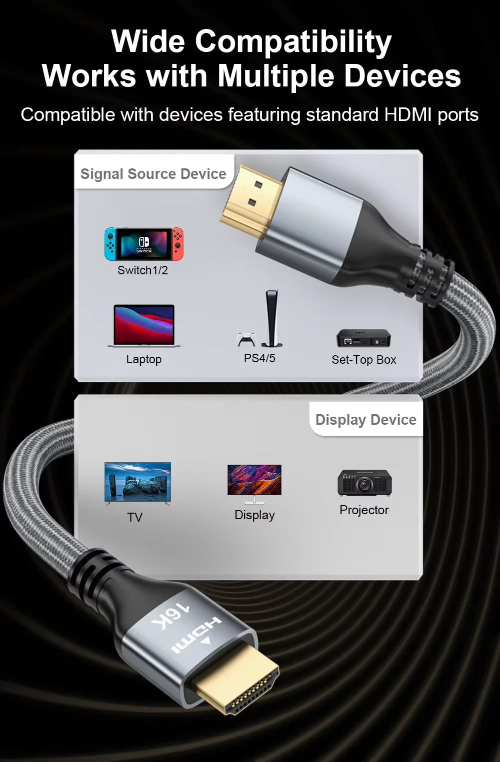 16K HDMI 2.2 Cable, 8K@120Hz HDMI Cable 10FT/3M for HDTV Box Projector PS5 Ultra High Speed Computer Cable