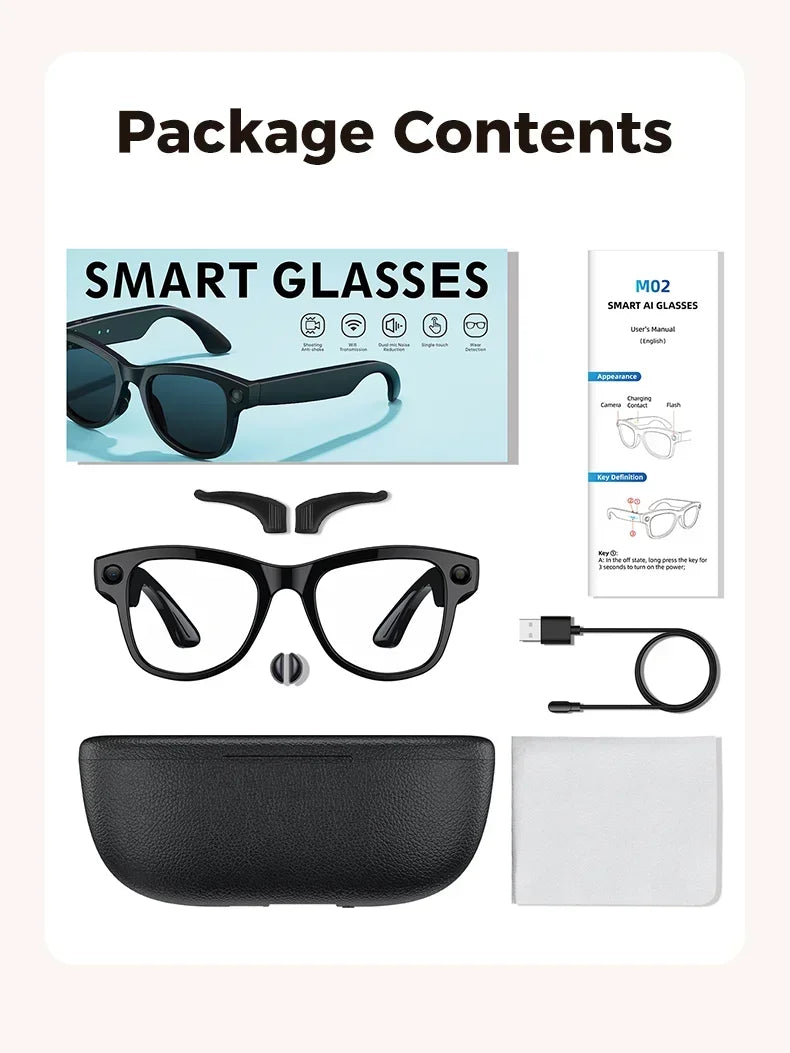 MOGCO Smart AI Glasses, 8MP Camera, Real-time Translation, 3600mAh Charging Case, 43.6g Ultra Lightweight Portable Eyeglasses