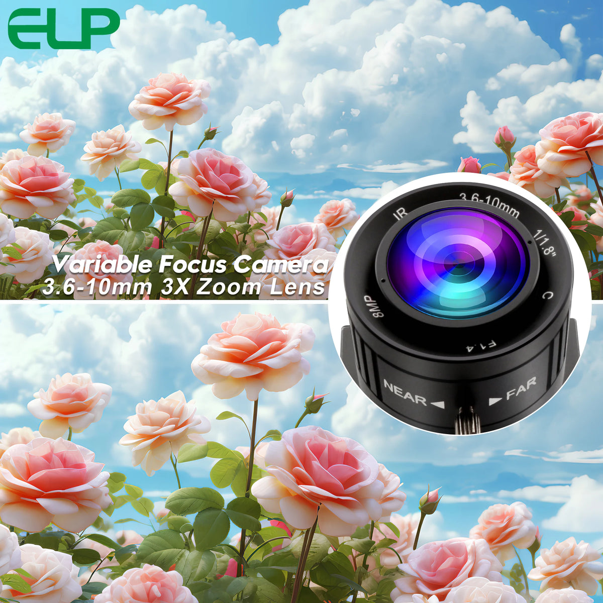 ELP 48MP USB Camera IMX586 8K CMOS UVC Mini USB Webcam Industrial Video Camera with 3.6-10mm Varifocal Zoom Lens