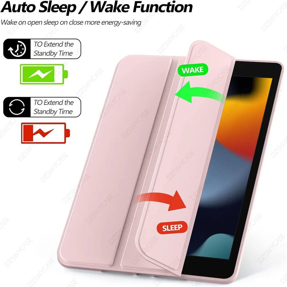 Silicone Case For iPad 9/8/7th Gen 10.2-inch, Lightweight Smart Trifold Stand Cover, Shockproof Soft TPU Back, Auto Sleep/Wake