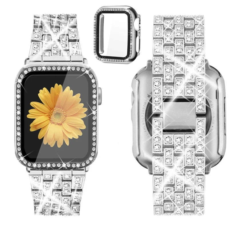 Diamond Bands+cover for apple watch case series 10 42mm 46mm 41/45mm bracelet+Screen Protector+Bumper iWatch 9 8 7 6 5 4 40/44mm