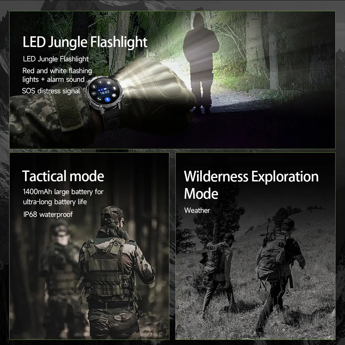 2026 New TANK Ultra 1400mAh Battery Military Smart Watch 10ATM Waterproof Heart Rate Tactical LED Flashlight Men Sports Bracelet