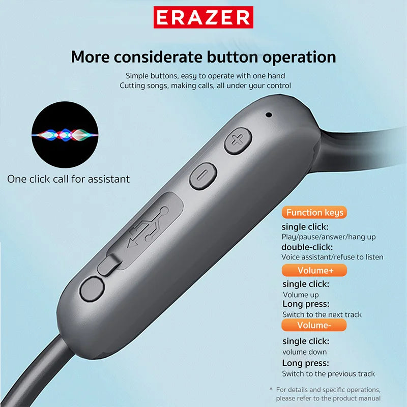 ERAZER XF22 Sports Bluetooth Earphone Wireless Bone Conduction Headphones With Mic Neckband Earbuds Longlife Low Latency