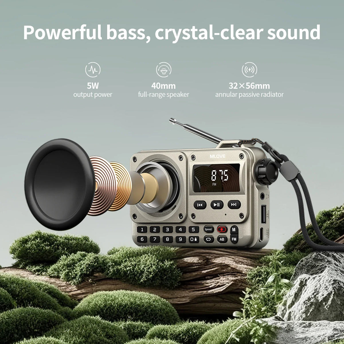 MLOVE BV800P Portable Bluetooth Speaker with FM Radio, MP3 Player, USB/TF Card, AUX & Antenna – All-in-One Audio for On-the-Go