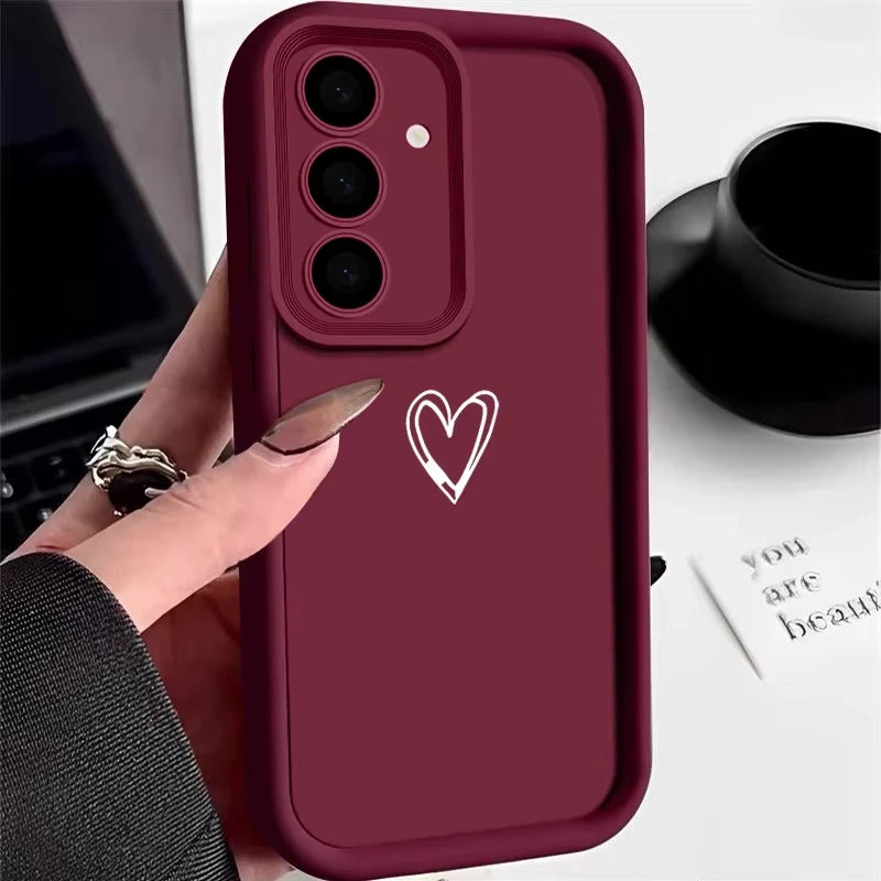Simple Love TPU Case For Samsung S26 S25 S24 S23 S22 S21 Ultra Plus FE S25 edge A54 Shockproof Solid Color Silicone Phone Cover