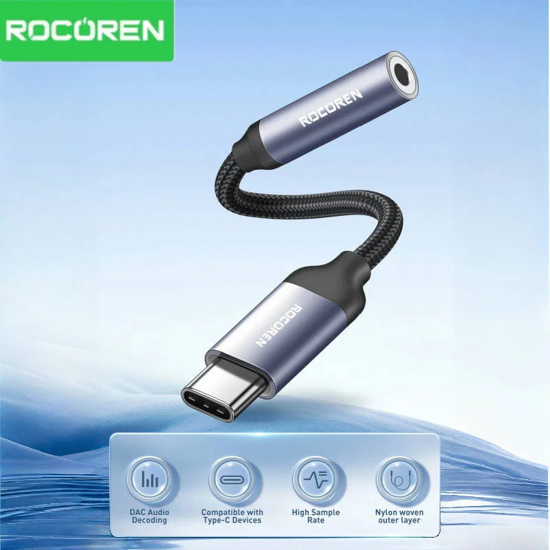 Rocoren USB Aux Audio Adapter Cable Type C To 3.5mm Headphone Cord Convert Jack Earphone For iPhone 17 Pro Huawei Sumsang Xiaomi