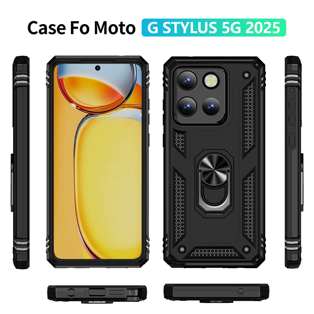Armor Phone Case For Moto G Stylus Power Play GStylus GPower GPlay 4G 5G 2021 2022 2023 2024 2025 360°  Metal Ring Holder Cover