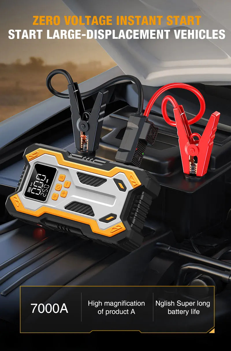 Car Jump Starter With Air Compressor LCD Screen 30000mAh Portable Booster Charger 7000A Powerful Car Battery Starting Devi
