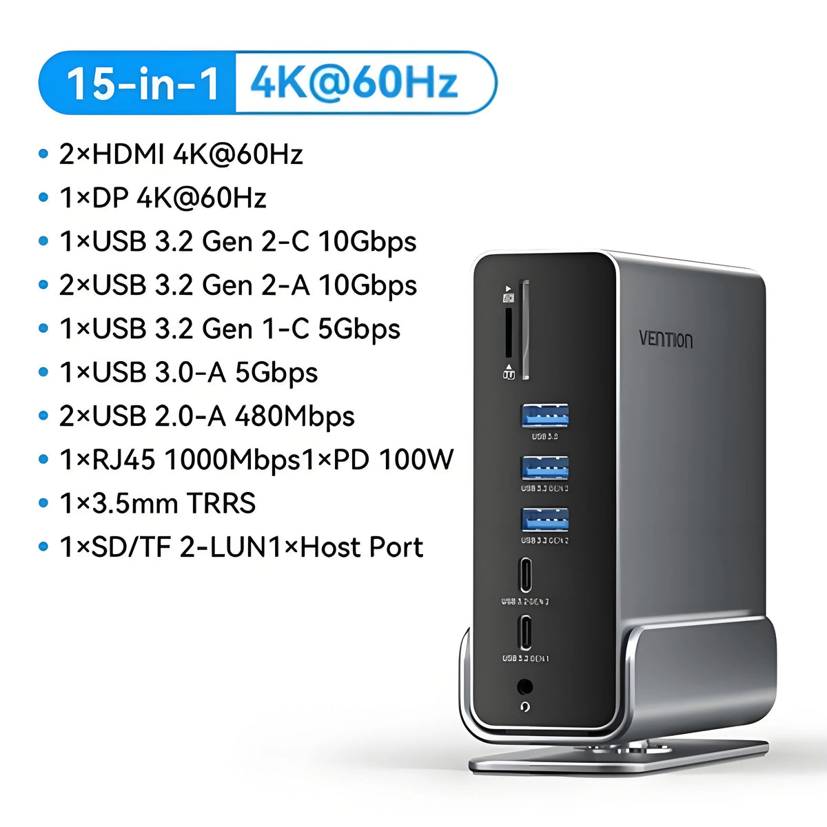Vention USB C MST Docking Station 15 in 1 4K@60Hz HDMI DP Triple Monitor USB 3.2 HUB PD 100W Adapter for MacBook Win HP Laptop
