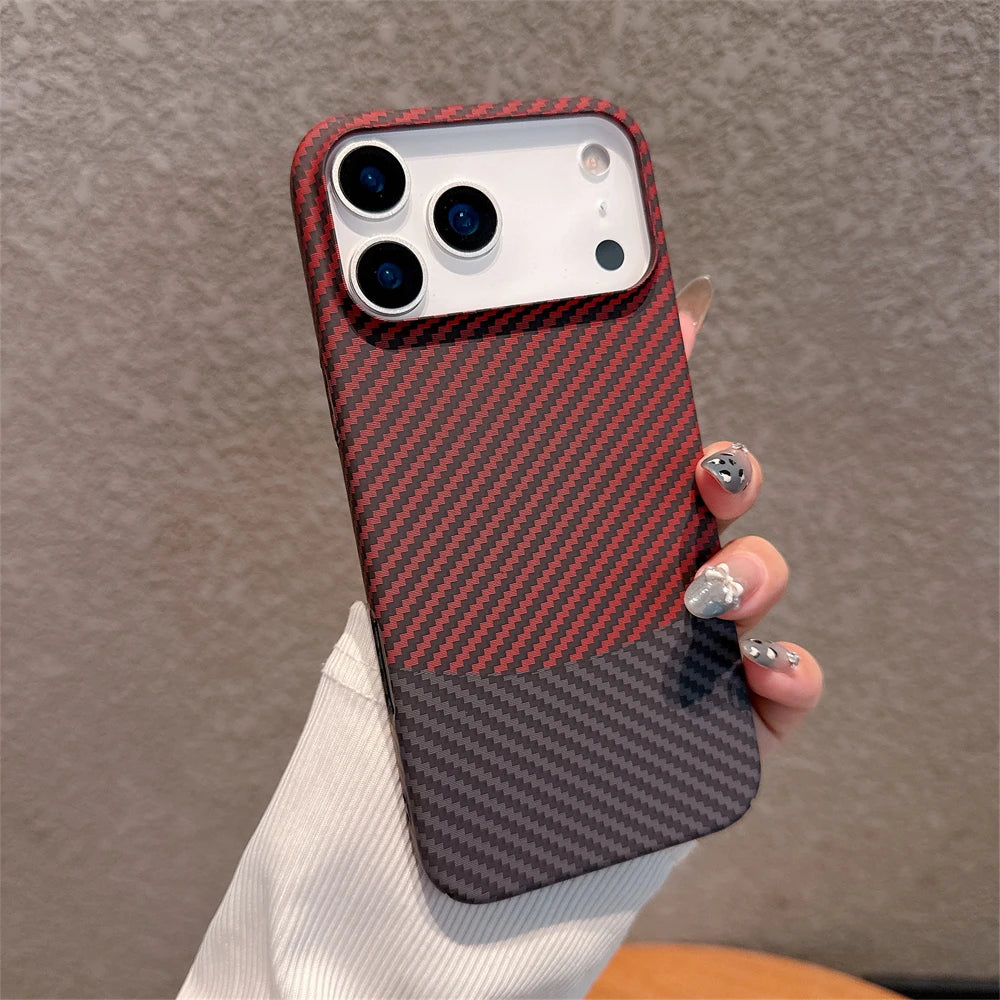 Ultra Slim Carbon Fibre Hard PC Case for iPhone Air 17 Pro Max 16 15 14 Plus 13 12 Pro 11 Color-blocking Full Frame Bumper Cover