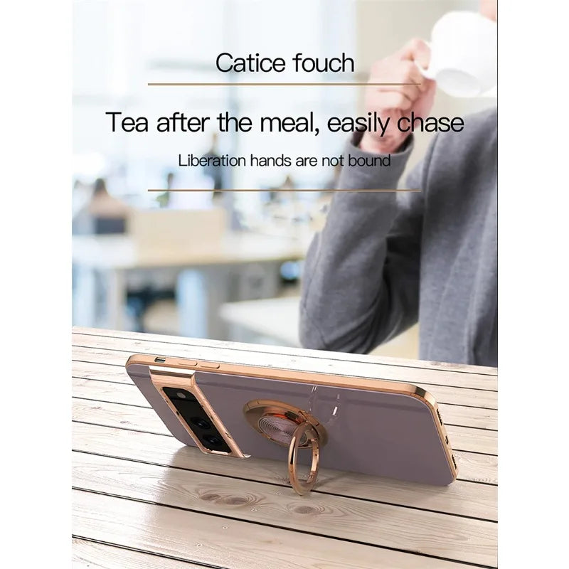 Stylish Plating Soft Silicon Shockproof Case for Google Pixel 10 9 8 7 Pro XL 9A 8A 7A Car Magnetic Ring Bracket Protect Cover