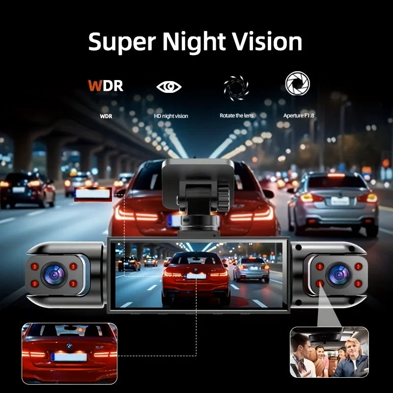 BCUOZ 4-Lens 360° Dashcam, 1080P Front + 720P Built-in Rear Left and Right car cameras, Super night vision, Loop recording, G-Sensor, WDR, 12-24V car plug power supply,Optional 64GB memory card.