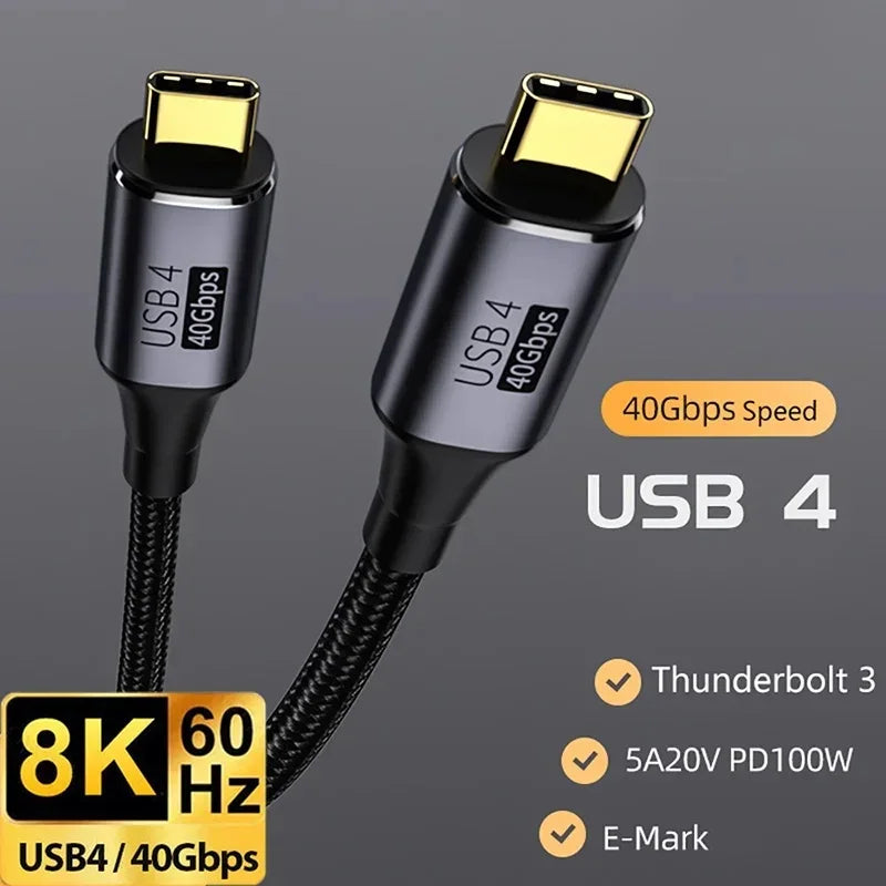 USB4.0 40Gbps Data Cable 5A PD 100W Fast Charging USB C to Type C Cable Support 8K@60Hz for Thunderbolt MacBook Pro Cable