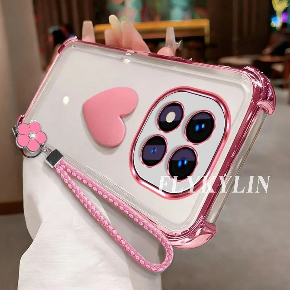 For Google Pixel 9 9A 9 10 Pro XL 10A 7 7A 8 8A 3D Love Transparent Protective Soft Shell Clover Hand Rope