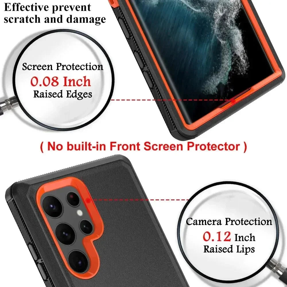 3-in-1 Military Armor Shockproof Phone Case For Samsung S25 S24 S23 S22 S21 S20 Ultra Plus Note20 Otter Case Box Belt Clip Cover