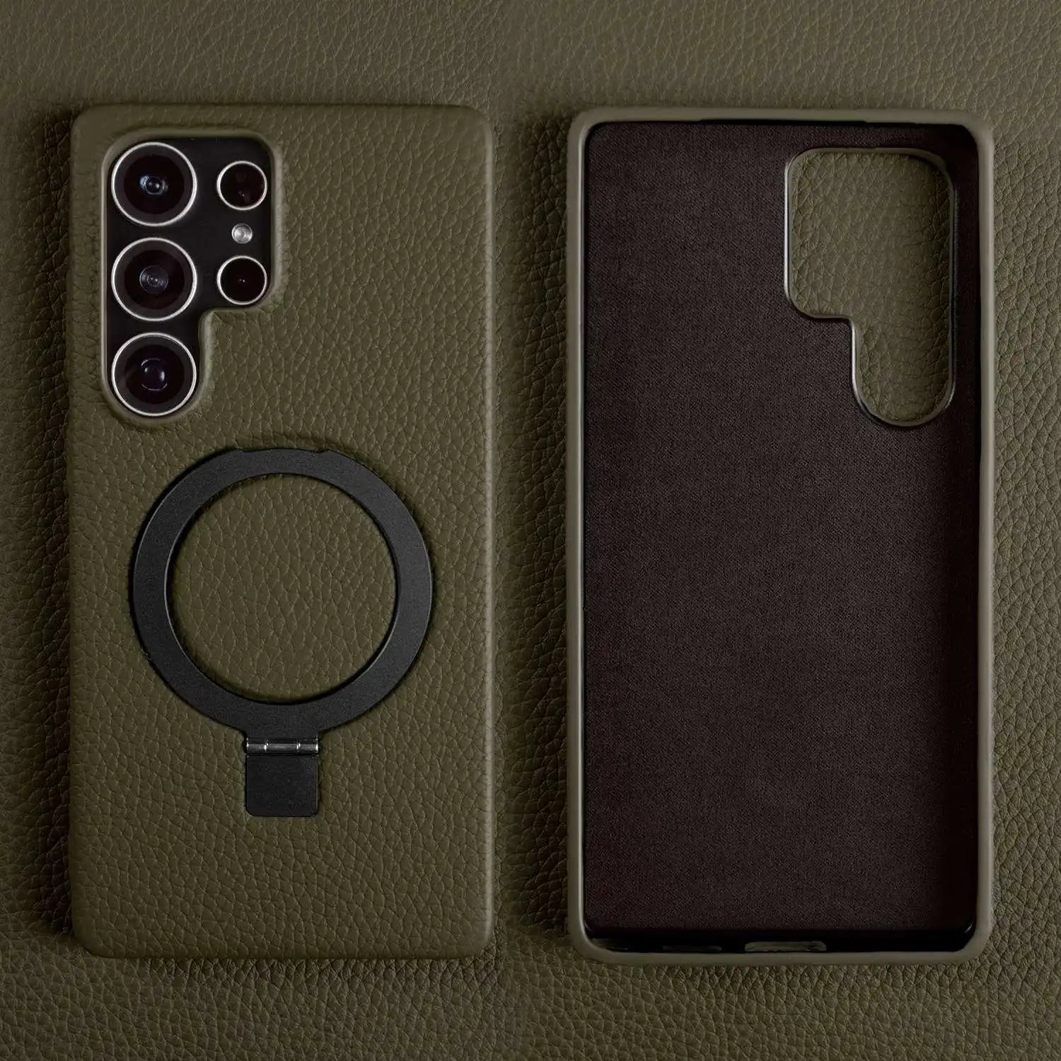 Magnet Ring Stand Phone Case For Samsung Galaxy S25 Ultra S24 S23 S22 S21 S20FE Cover Genuine Leather Case Magnetic Back Cover