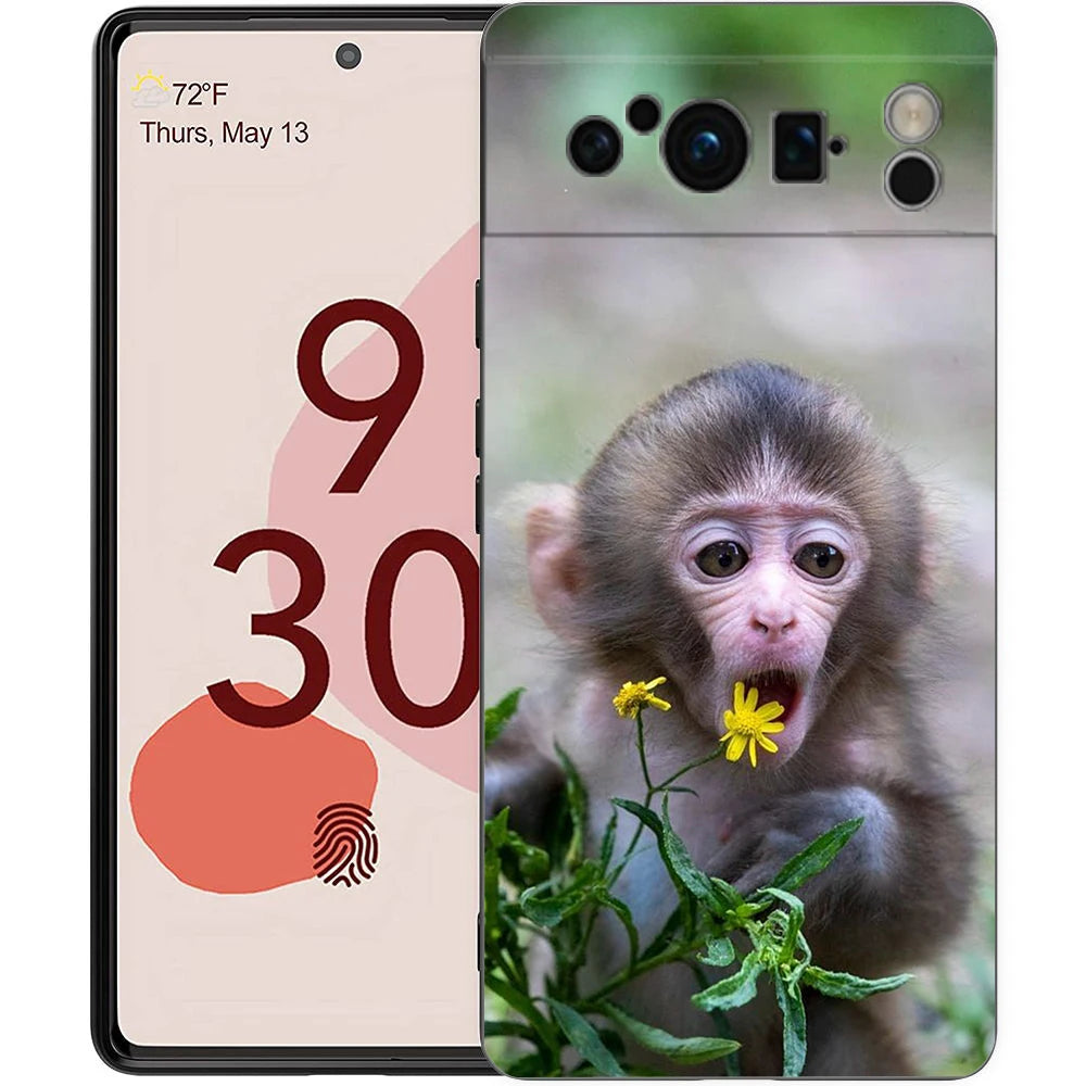 Luxury Phone Case For Google Pixel 10 9 8 9A 8A 7 7A 6 Pro XL 6A 5G Black Soft Back TPU Cover Cute Funny Monkey