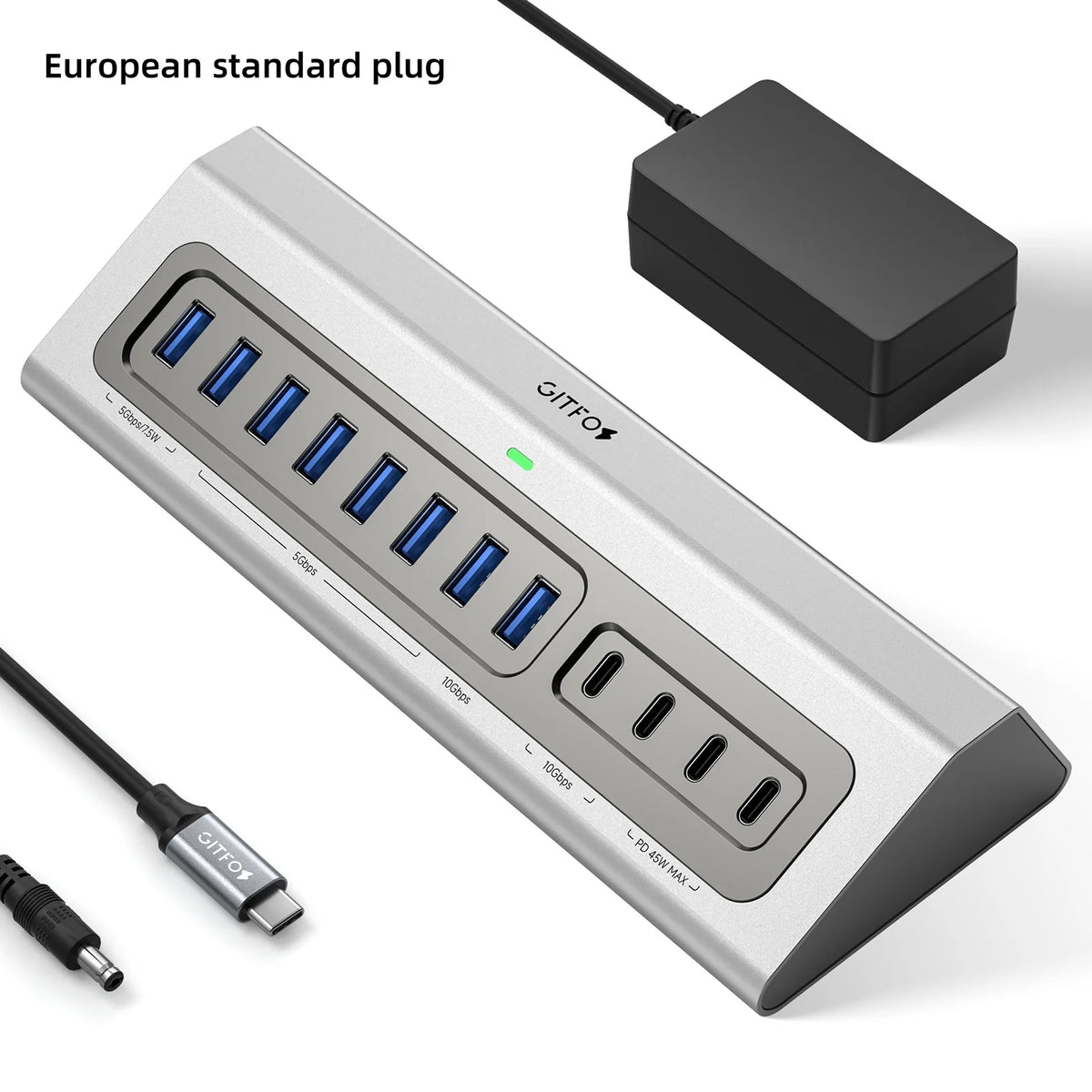 Powered USB Hub 15 in 1, USB 3.2 10Gbps Hub with Power Adapter, 7 USB A 3.0 Ports USB C, Docking Station for Laptop MacBook PC