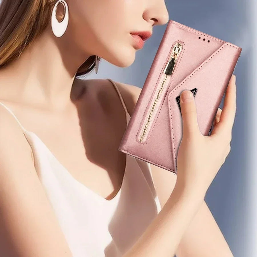 Wallet Multi-card Zipper Flip Leather Case For Samsung Galaxy S25 Ultra S24 Plus S23 S22 S21 S20 FE A13 A14 A51 A52 A53 A54 A71