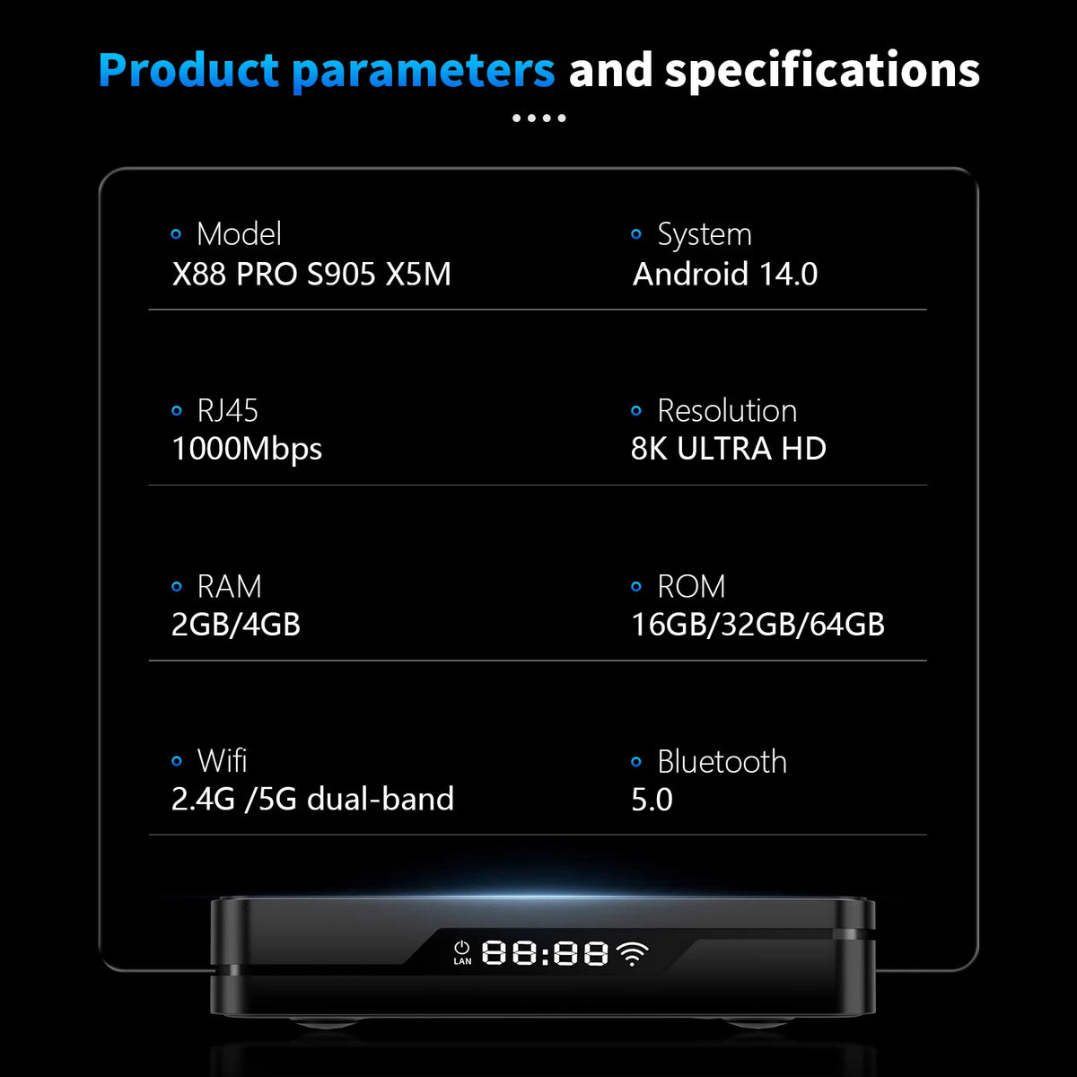 X88 PRO X5M Android 14 TV Box HD 8k 2.4G 5G Wifi6 BT5.0 1000M Lan 3D Amlogic S905X5M & S905A