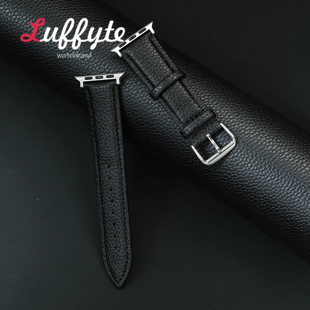 Litchi Grain Leather Watchband For Apple Watch 1-10 Ultra SE 2 Casual Watch Strap For Iwatch 38/40/41/42/44/45/46/49mm Band