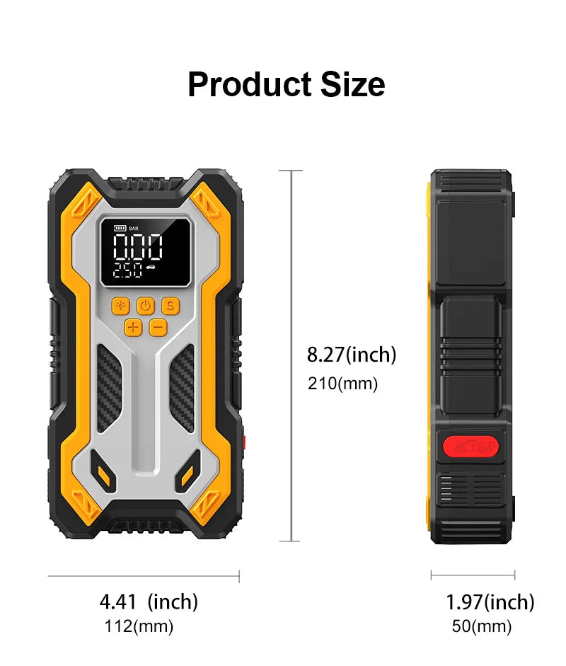Car Jump Starter With Air Compressor LCD Screen 30000mAh Portable Booster Charger 7000A Powerful Car Battery Starting Devi