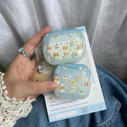 Cartoon Cake Bear Blue Wave Case for AirPods 2 3 4 ANC Cover with Keyring for Apple AirPod Pro 3 2025 Earphone Protective Cases
