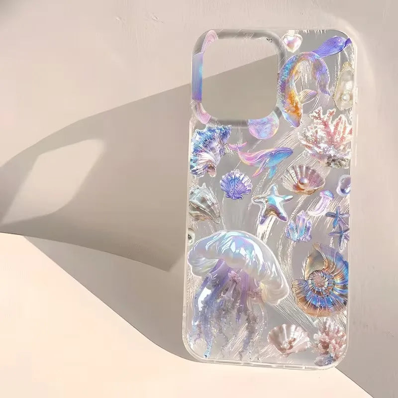 Glossy Colorful Shell Summer Ocean Pattern Phone Case For iPhone 17 Pro 16 15 14 Plus 13 12 11 Pro Max 16E 17Air XR XS Max Cover
