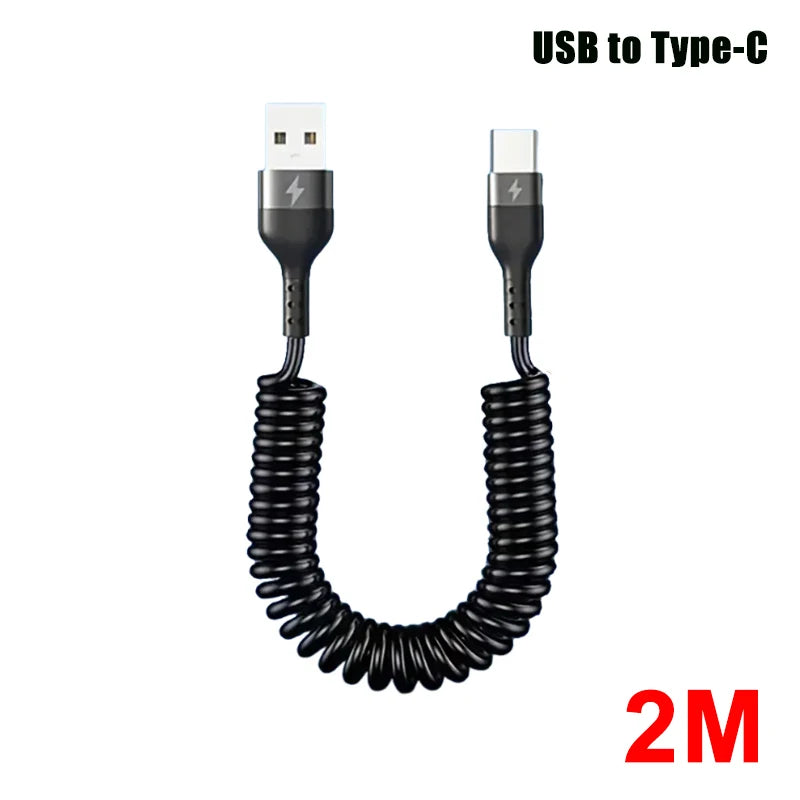 Spring Pull Telescopic Data Cable 5A 66W USB To Type-C/Dual Type-C Fast Charging Cable For  Car 1M 1.8M 2M For iphone17 Xiaomi17