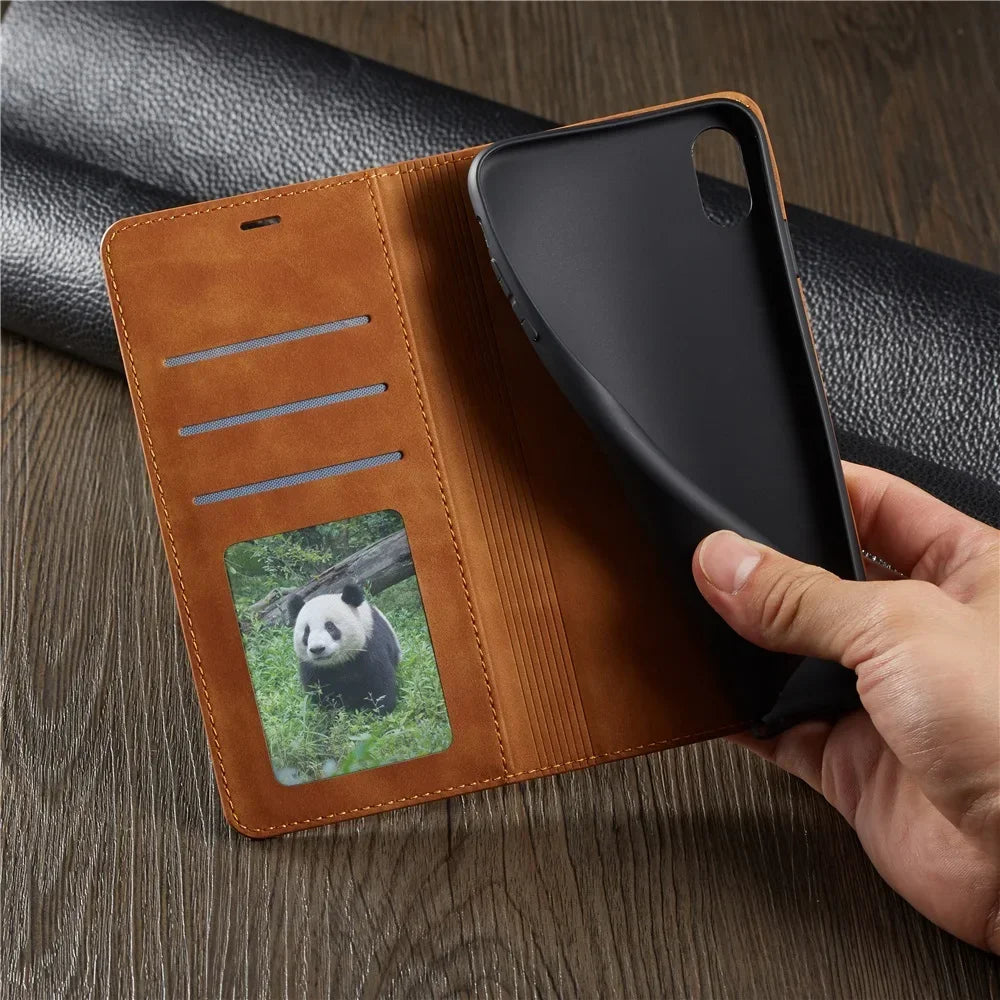 Thin Suede Leather Wallet Case for iPhone 11 12 13 14 15 16 17 Pro Max Mini XR XS 8 7 6 Plus SE 2020 5S Flip Cover Strong Magnet