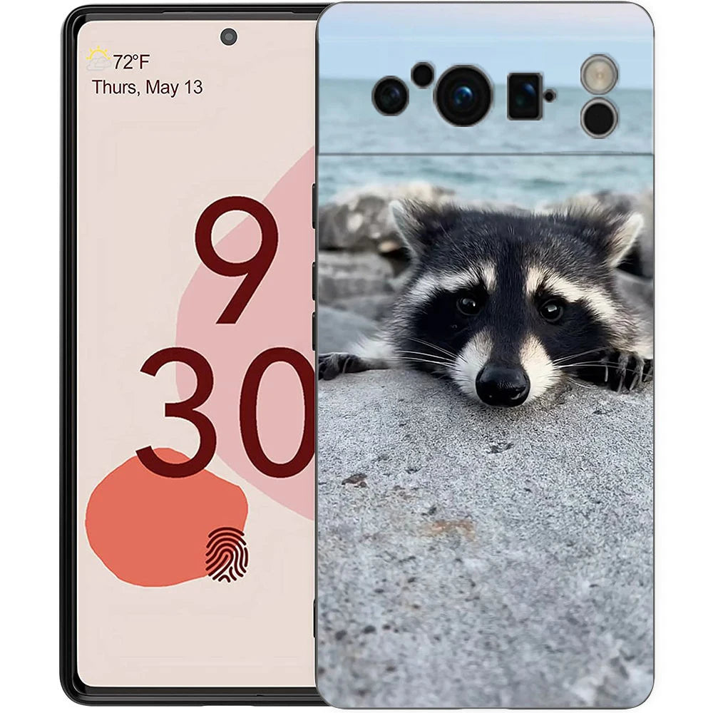 Raccoon Phone Case For Google Pixel 10 9 8 7 6 Pro XL 9A 8A 6A 7A 5G Soft Shockproof TPU Black Cover