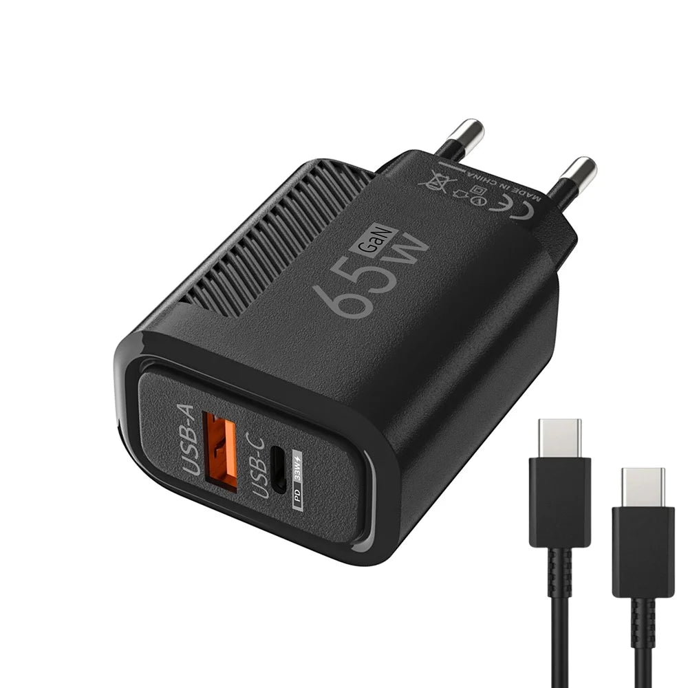 65W GaN USB C Fast Charger QC3.0 EU/US Plug Phone Charger Adapter For iPhone Samsung Xiaomi Quick Charging Type C Wall Charger