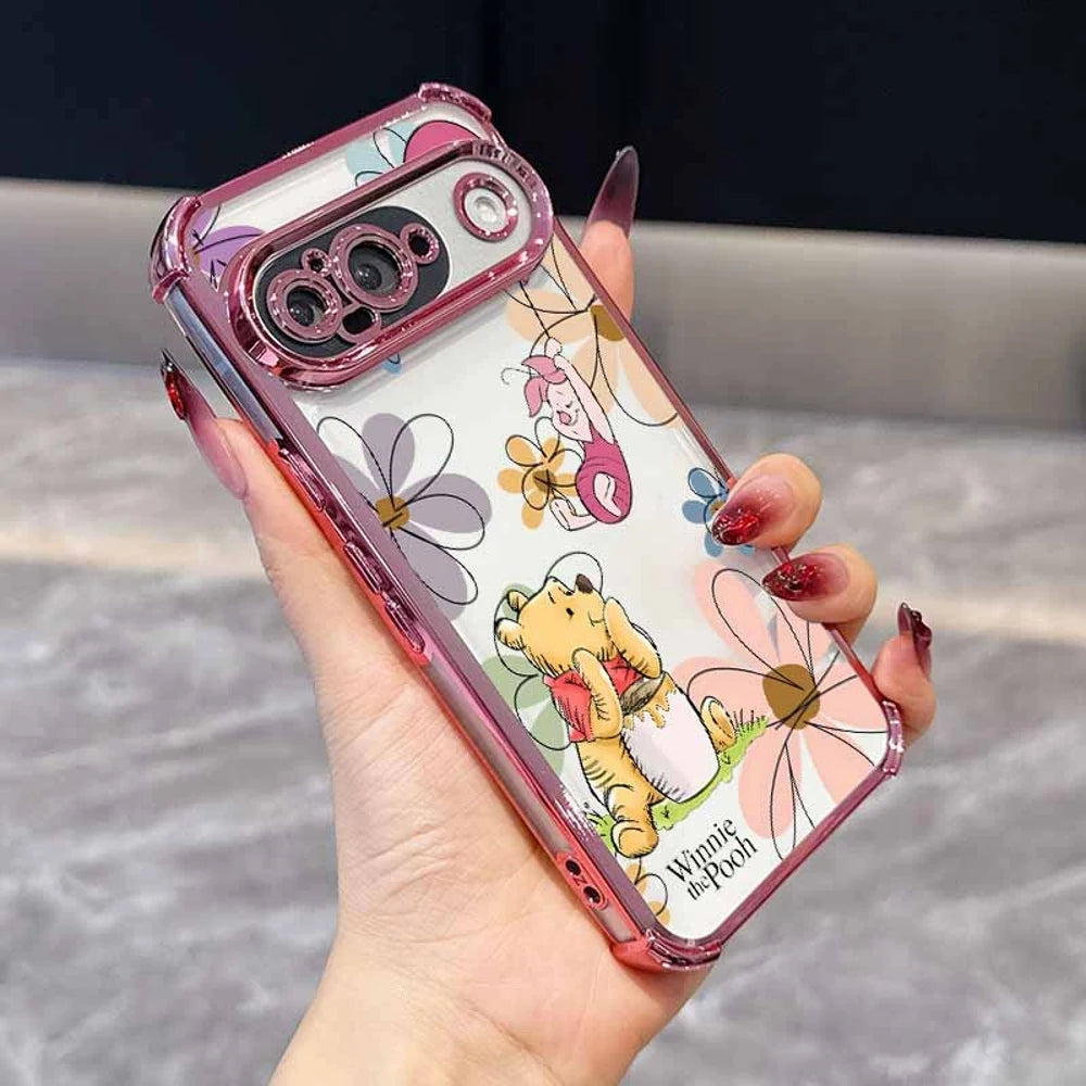 Winnie the Pooh Anime Phone Case For Google Pixel 10A 9A 9 8A 8 7A 7 Pro XL Plating Drop-proof Transparent Soft Cover