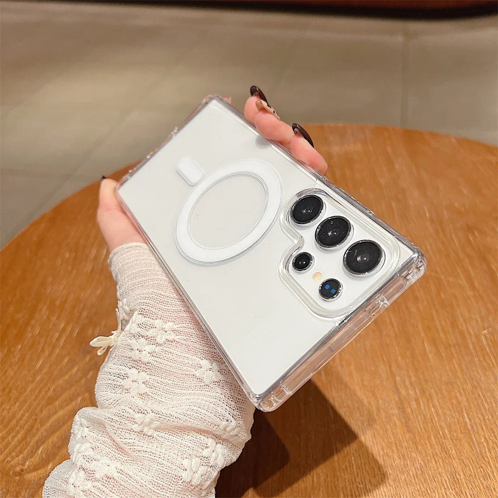 Luxury Transparent Acrylic Case for Samsung Galaxy S25 S26 Ultra S24 S22 Plus S23 S21 FE A16 A35 A55 Magnetic Clear Slim Cover