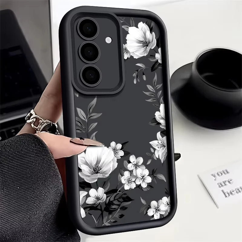 Flowers Print Pattern Phone Case For Samsung Galaxy S25 S24 S23 S22 S21 S20 FE Plus Ultra A15 A35 A54 A55 Soft Silicone Cover