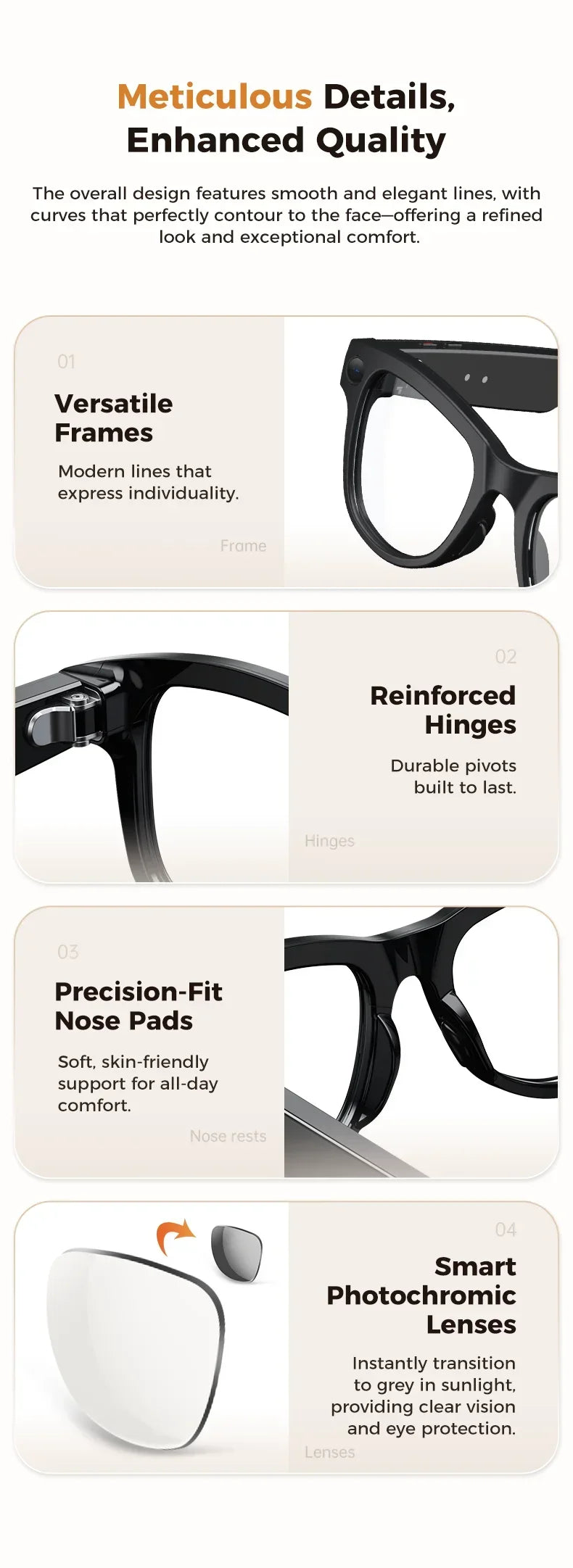 MOGCO Smart AI Glasses, 8MP Camera, Real-time Translation, 3600mAh Charging Case, 43.6g Ultra Lightweight Portable Eyeglasses