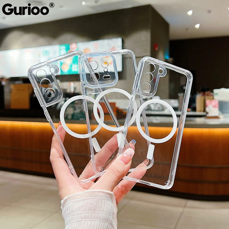 Transparent Magnetic For Magsafe Case For Samsung A14 A15 A16 A23 A25 A34 A35 A52 S26 S25 S24 S23 S22 S21 S20FE Plus Ultra Cover