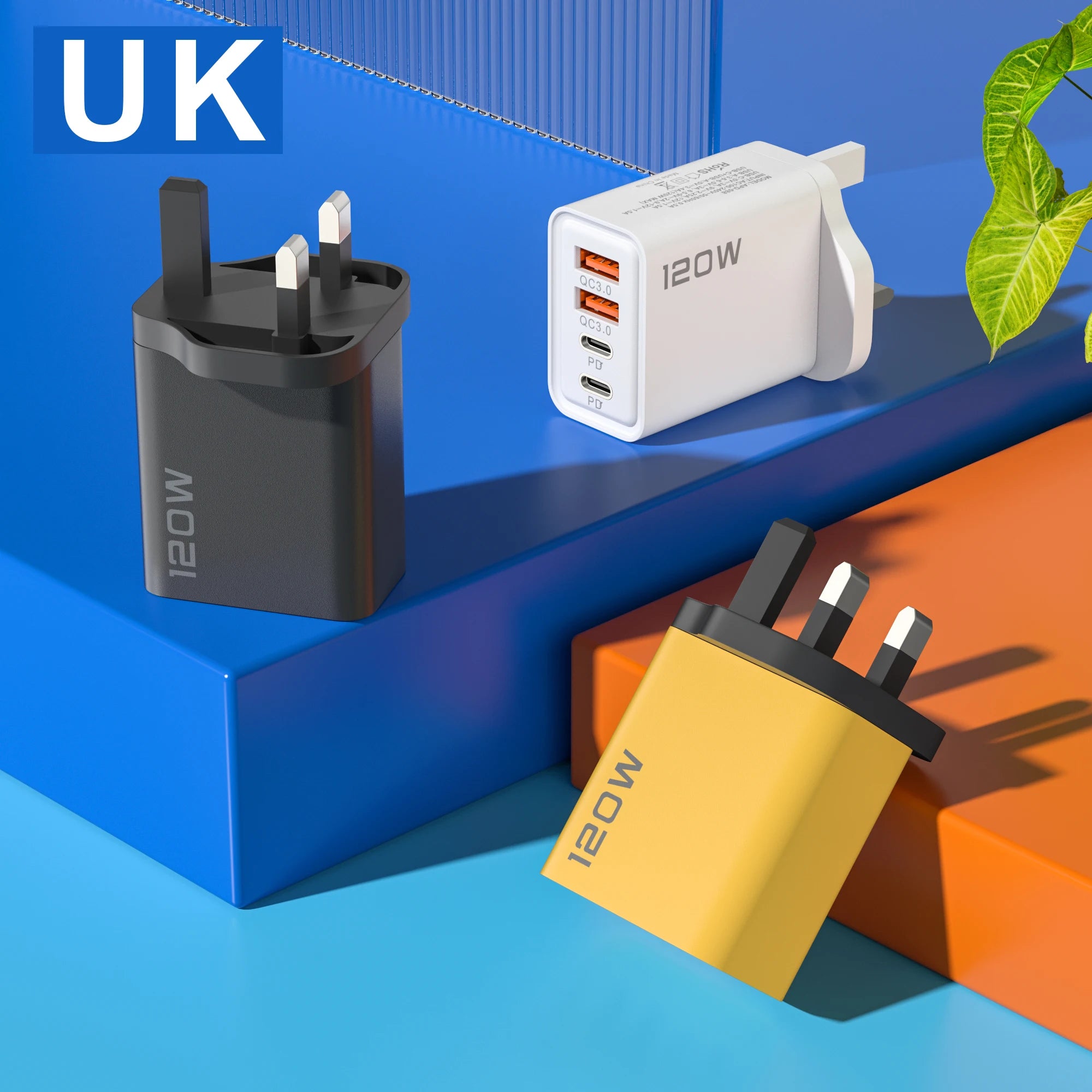 120W 4 Port USB Type C Charger Fast Charging Data Cable USB Phone Charger Adapter for Samsung iPhone Xiaomi Huawei Wall Charger
