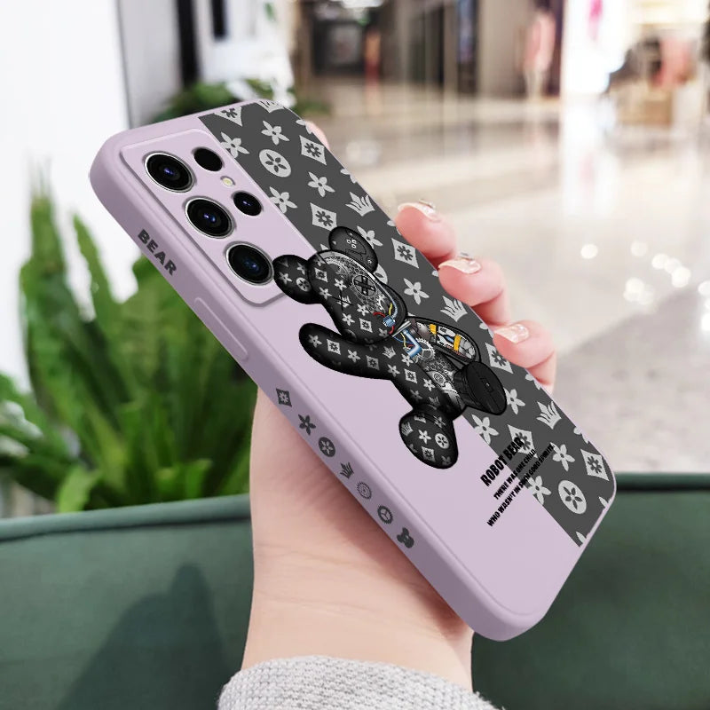 Printed Cute Bear Phone Case For Samsung Galaxy S25 S24 S23 S22 S21 S20 S10 S10E Ultra Plus FE Note 20 Ultra Plus Cover