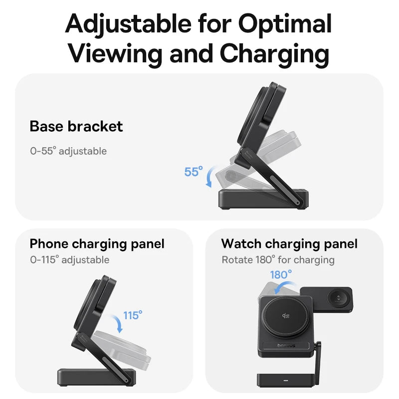 Baseus 3 in 1 Magnetic Wireless Charger Qi2.2 25W Fast Charging For iPhone 17 16 15 14 Apple Watch Earbuds AirPods Pro iWatch
