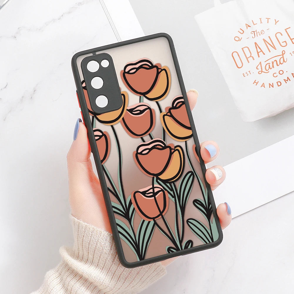 Phone Case For Samsung Galaxy S24 Ultra Cases S23 FE  S22 Plus S21 S20 FE Note 20 Ultra 10 Plus Hard Matte Flower Fundas Covers