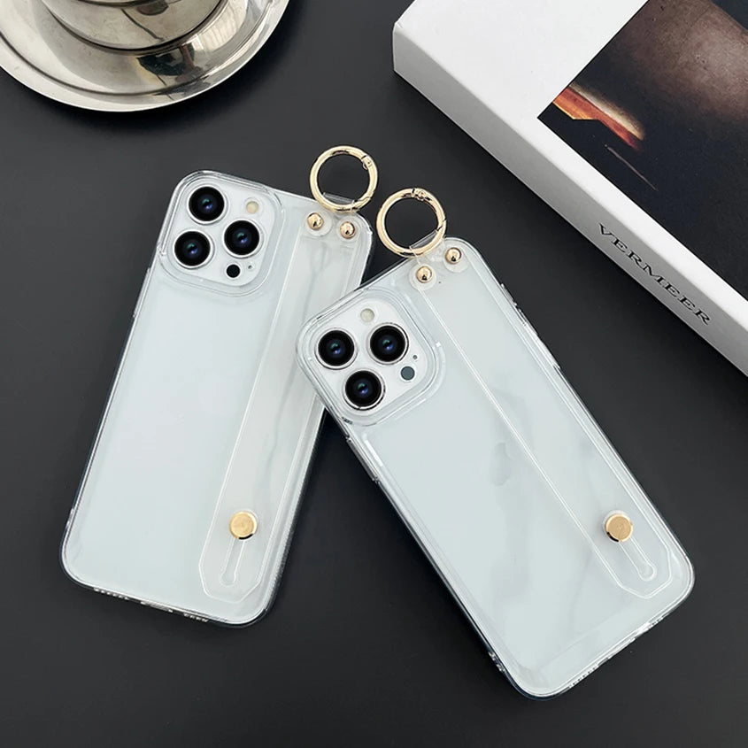For Samsung Galaxy S20 S21 S22 S23 S24 S25 Plus Ultra FE Edge Transparent Case Wrist Strap Holder