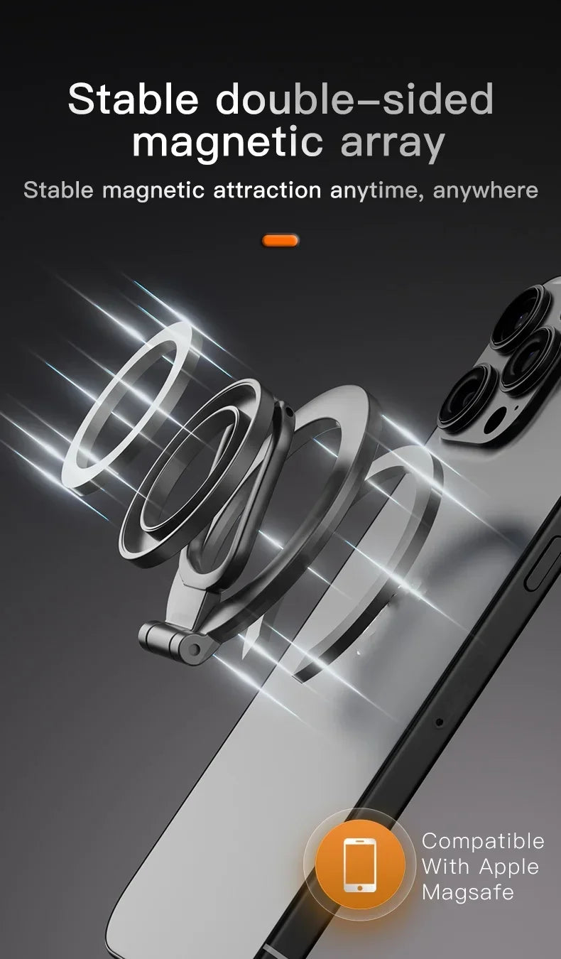 Double Sided Phone Stand Magnetic Phone Ring Holder Kickstand Magnet Grip for MagSafe iPhone 16 15 14 13 12 Pro Max Car Holder