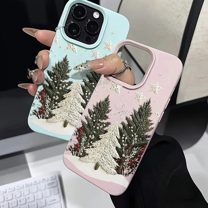 Christmas Tree Design Lychee Texture Phone Case For iPhone 17 16 15 14 13 12 11 Pro Max 17 Air 15 14 Plus X XS XR 16E Soft Cover