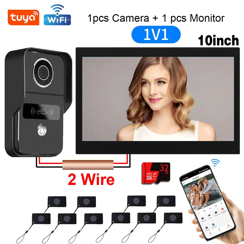 1080P Tuya Smart Doorbell Camera Home Video Intercom 5G Wifi 2 Wires 7/10 Inch Wireless Video Doorphone System 5-in-1 NFC Unlock