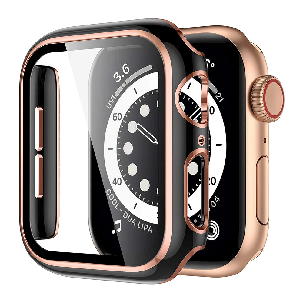 Tempered Glass+Case For Apple Watch 44mm 42mm 40mm 38mm PC Bumper Screen Protector Cover Iwatch Series 6/5/4/3/2/SE Accessories