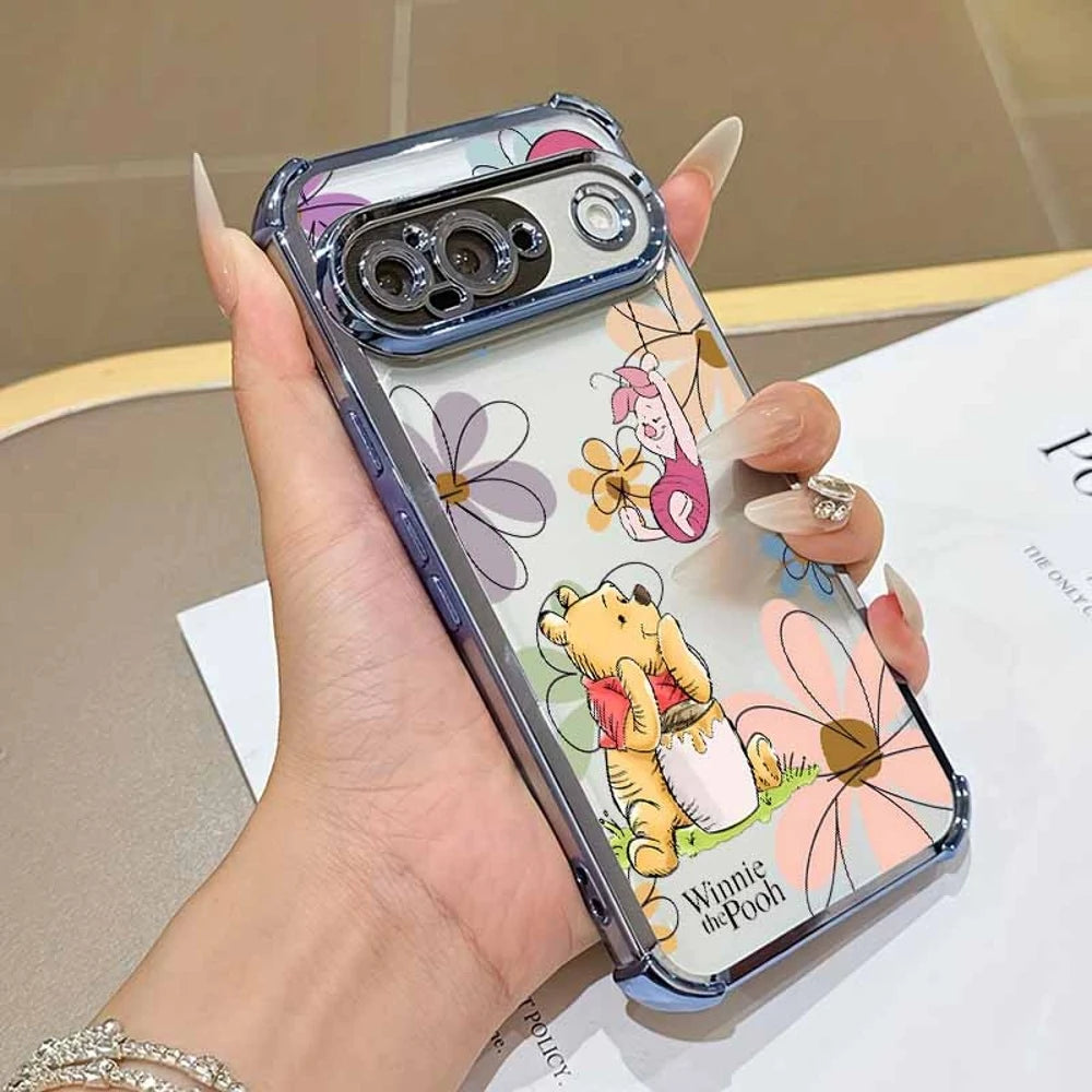 Winnie the Pooh Anime Phone Case For Google Pixel 10A 9A 9 8A 8 7A 7 Pro XL Plating Drop-proof Transparent Soft Cover