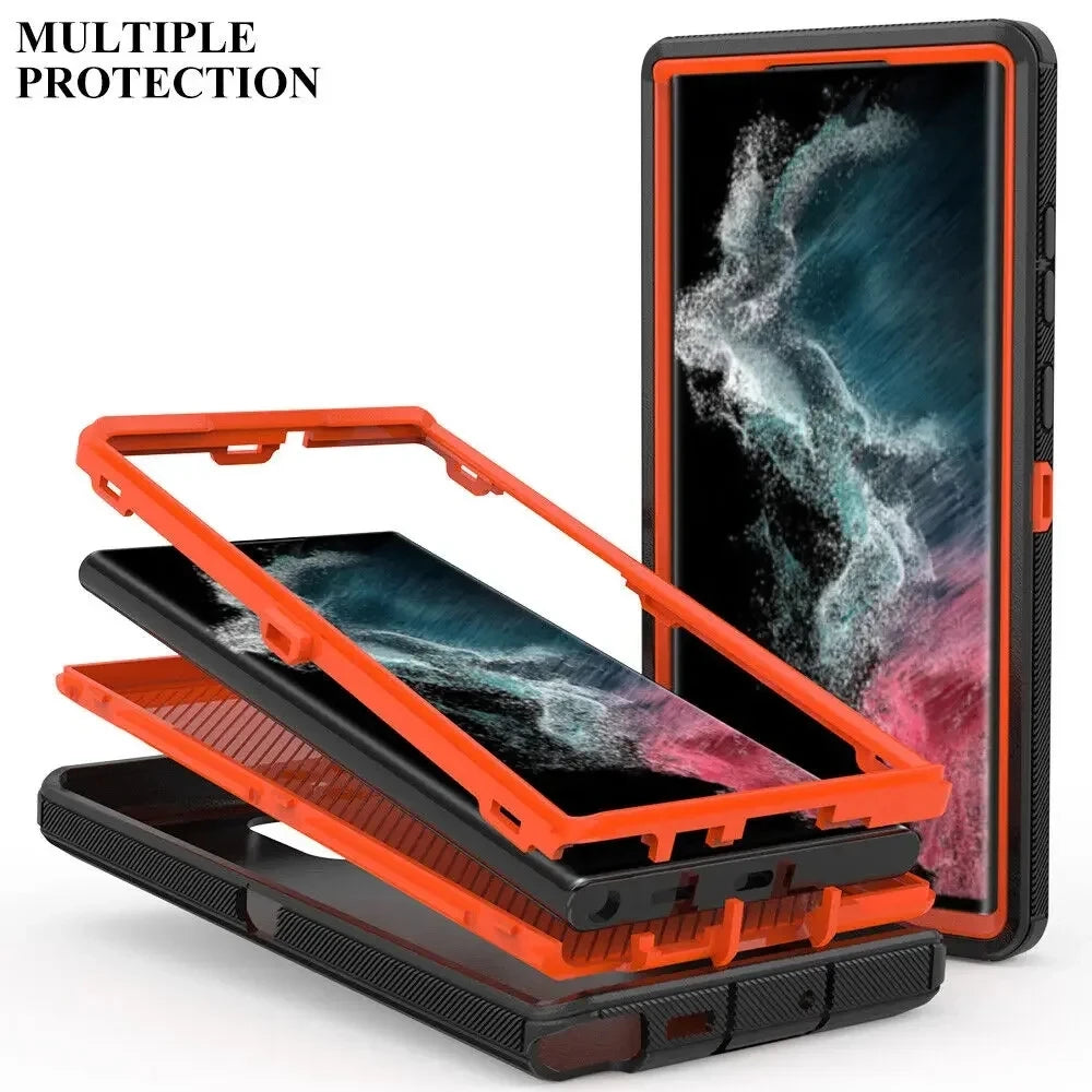 3 IN1 For Samsung Galaxy S23 S22 S21 S20 S24 ULTRA S10 S8 S9 S24Plus Note 20 10 Heavy Duty Shockproof Armor dustproof Phone Case