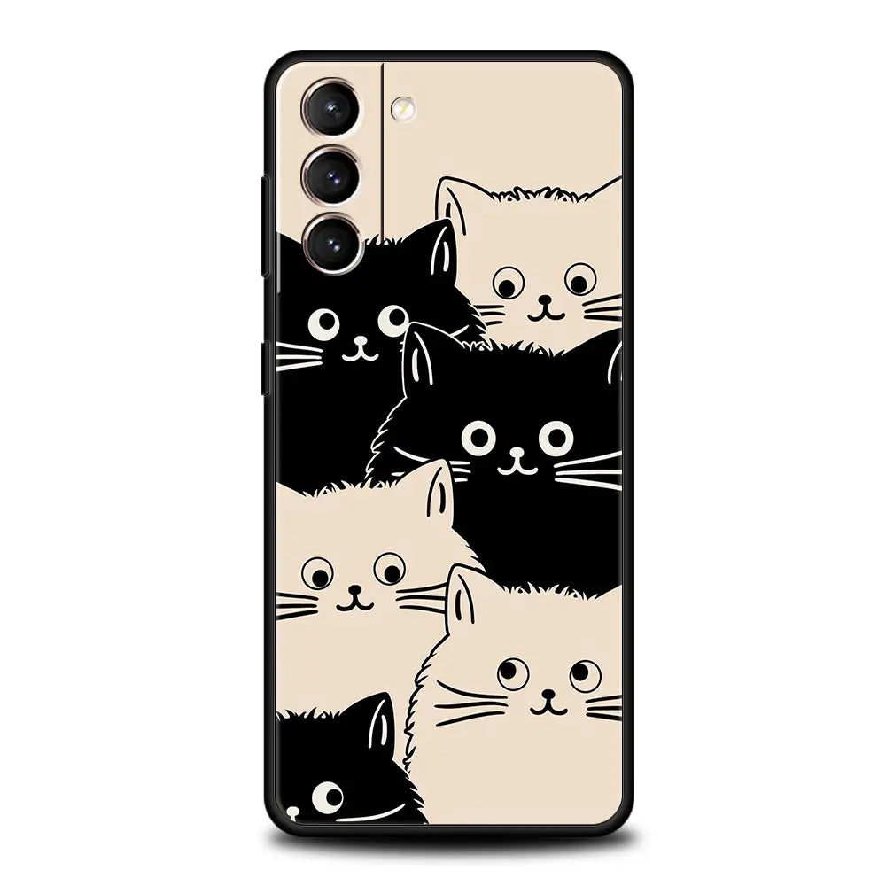 Cute Cat Phone Case For Samsung Galaxy S24 S23 S22 S20 Ultra S21 FE 5G S10 S9 Plus S10E S8 Soft Silicone Cover