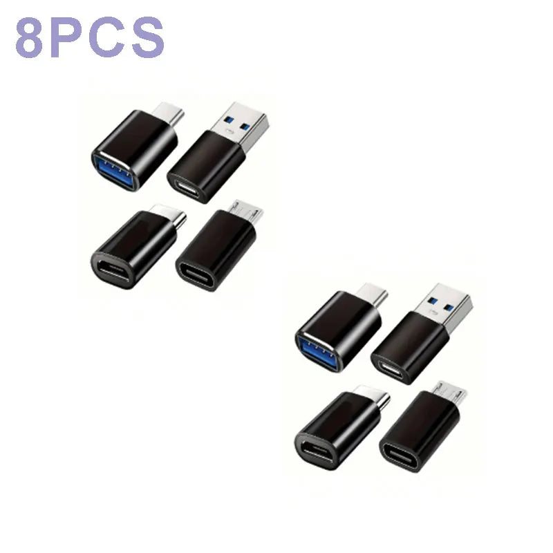 8pcs USB-C Adapter Set: USB 3.0 OTG, Micro USB To USB-C, Fashionable Black Metal Surface - Compatible With MacBook Pro, Smartphones, Laptops, PCs, USB Adapter